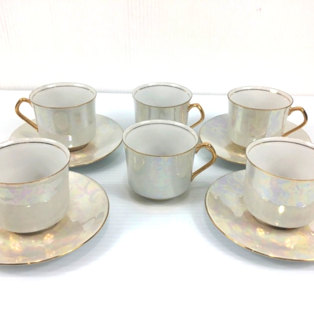 BRAND NEW 10pc Vtg Epiag Czech Mother of Pearl Lusterware Tea/Coffee Set